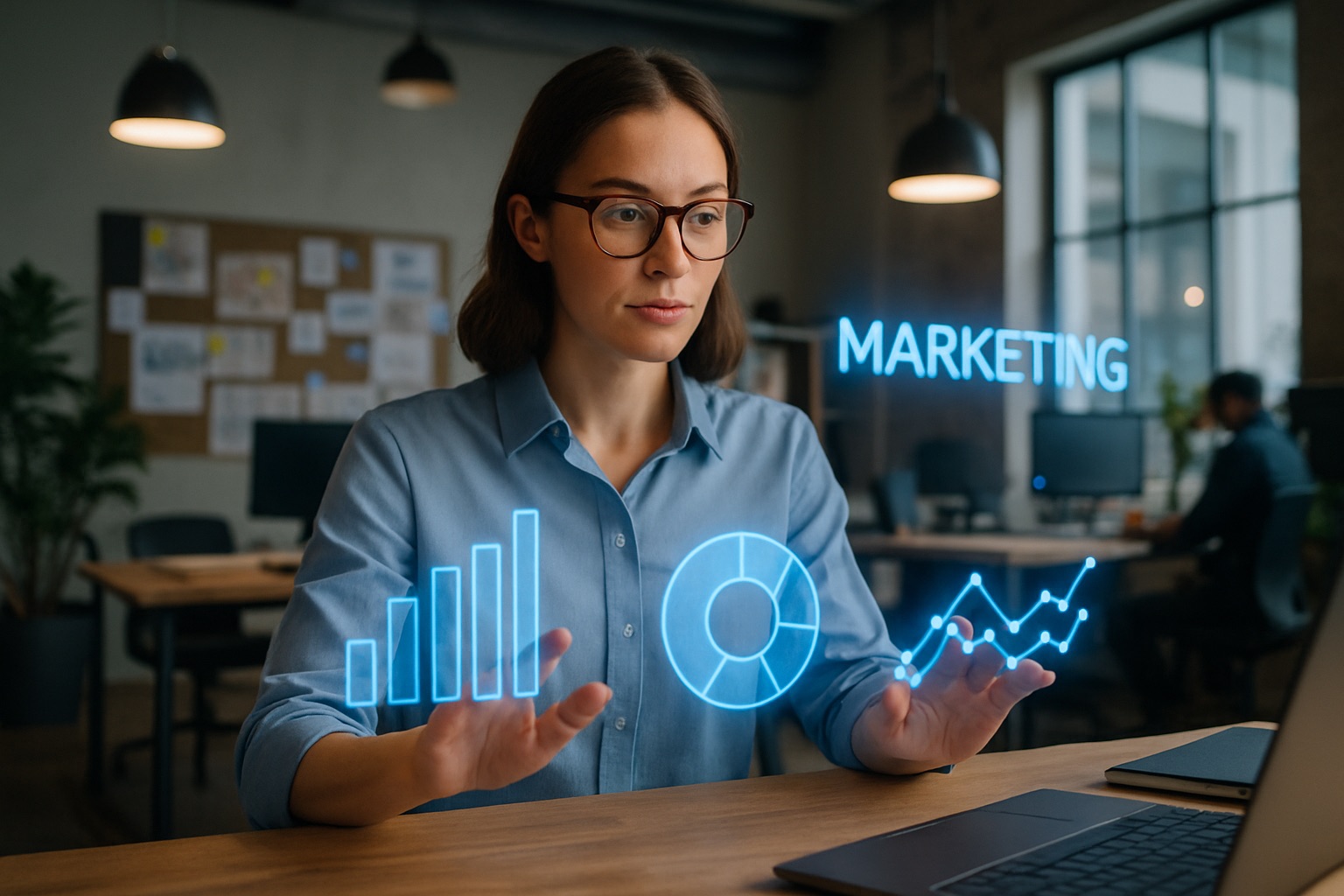 Profissional de Marketing trabalhando com IA